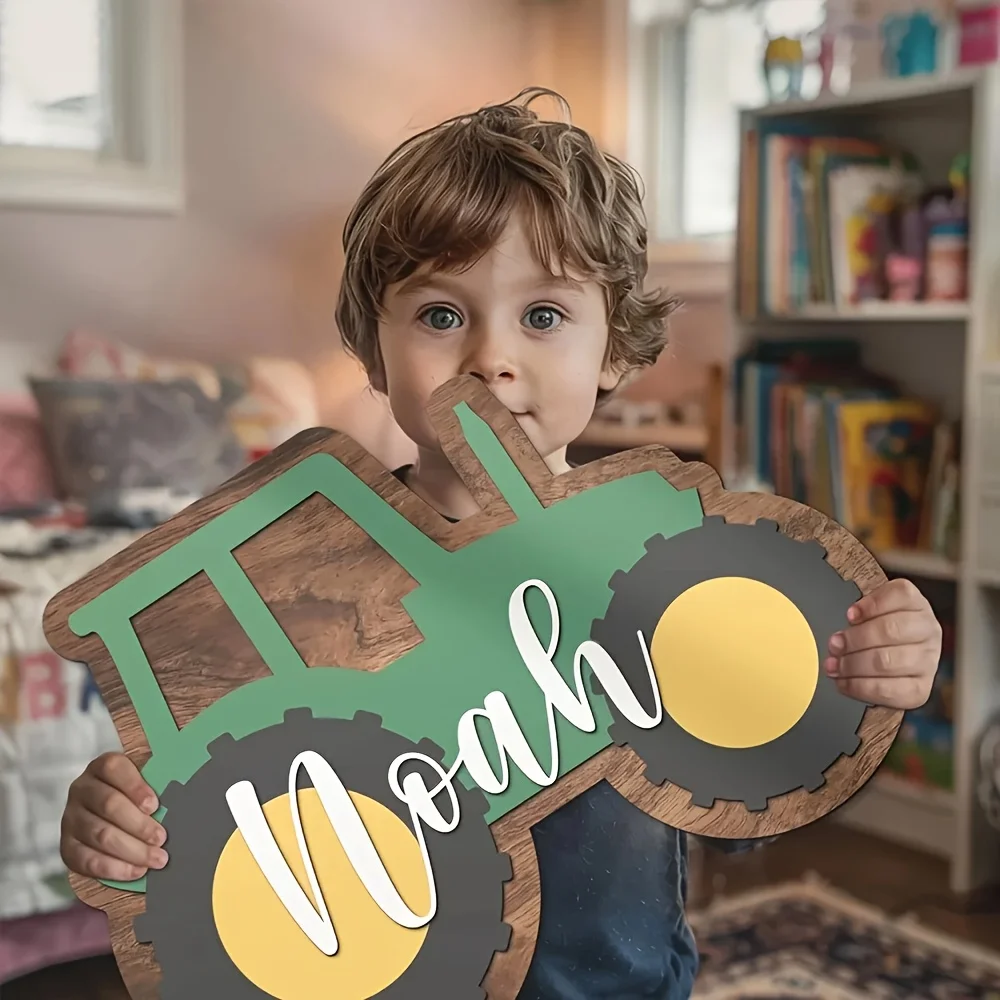 Customized wooden tractor logo, personalized name 