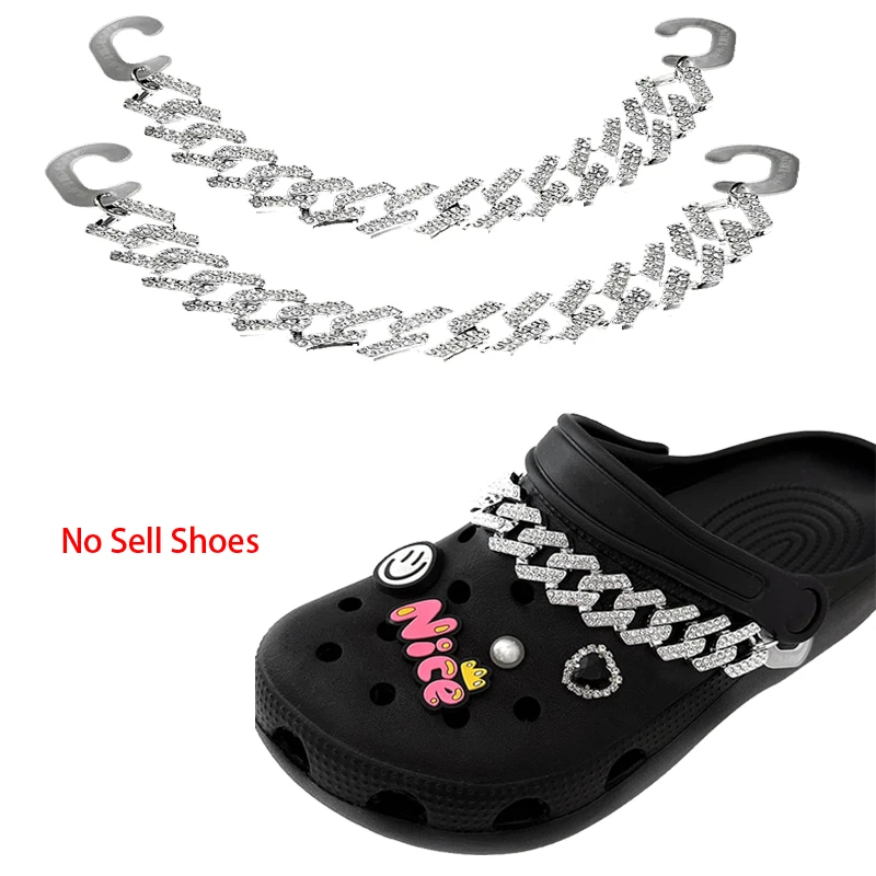 

2pcs Metal Snap Hook Shoes Accessories Fashion DIY Multifuncational Sparkling Rhinestone Acrylic Cavernous Shoes Chain Pendant