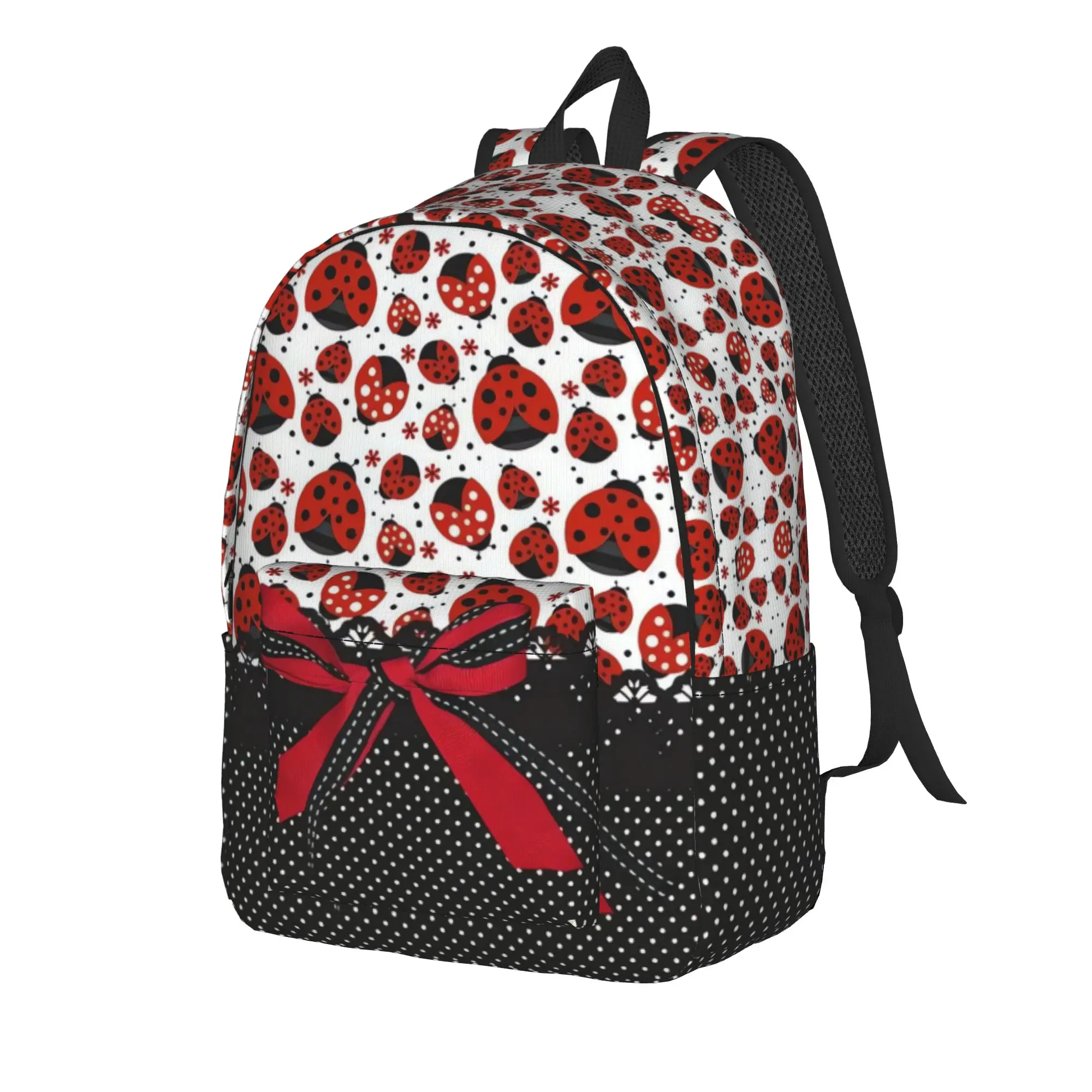 Ladybugs And Flowers Backpack Female  Large Backpacks Polyester Kawaii School Bags Outdoor High Quality Rucksack