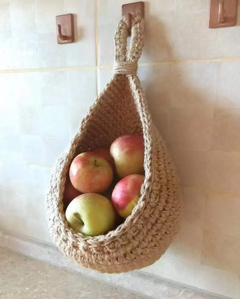 Vegetable Wall Hanging Handwoven Wall Hanging Fruit Basket Teardrop Plant Basket Kitchen Table Storage Basket Container