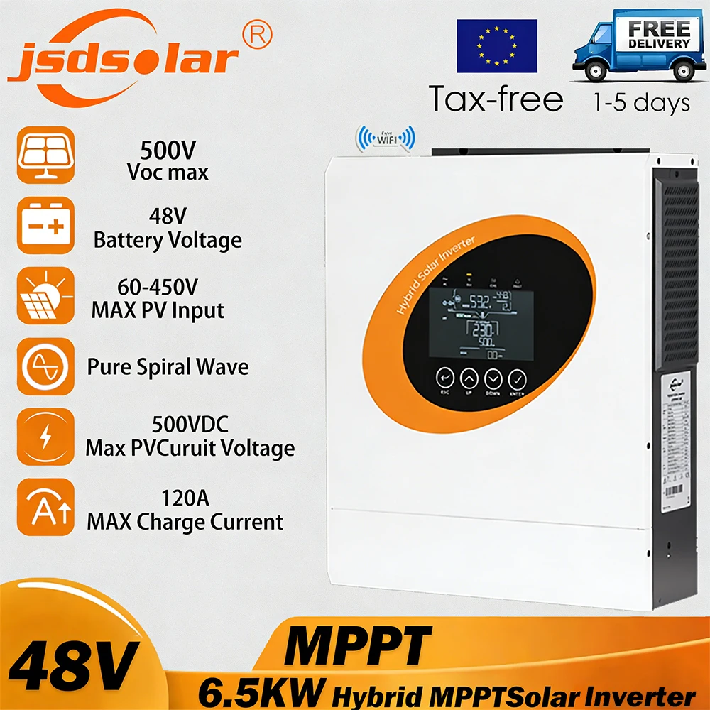 Jsdsolar6.5KWHybridSolarInverterOffGridPureSineWaveWifiInverter48V230VOutputwithMPPT120ASolarCharger-AliExpress13