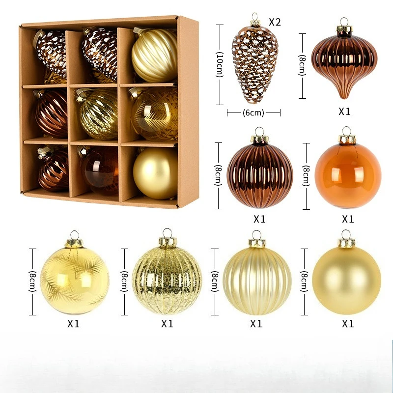 

9pcs 8cm Painted Glass Christmas Balls Luxury Xmas Decorative Hanging Ornaments New Year Party Christmas Spheres Pendant Set