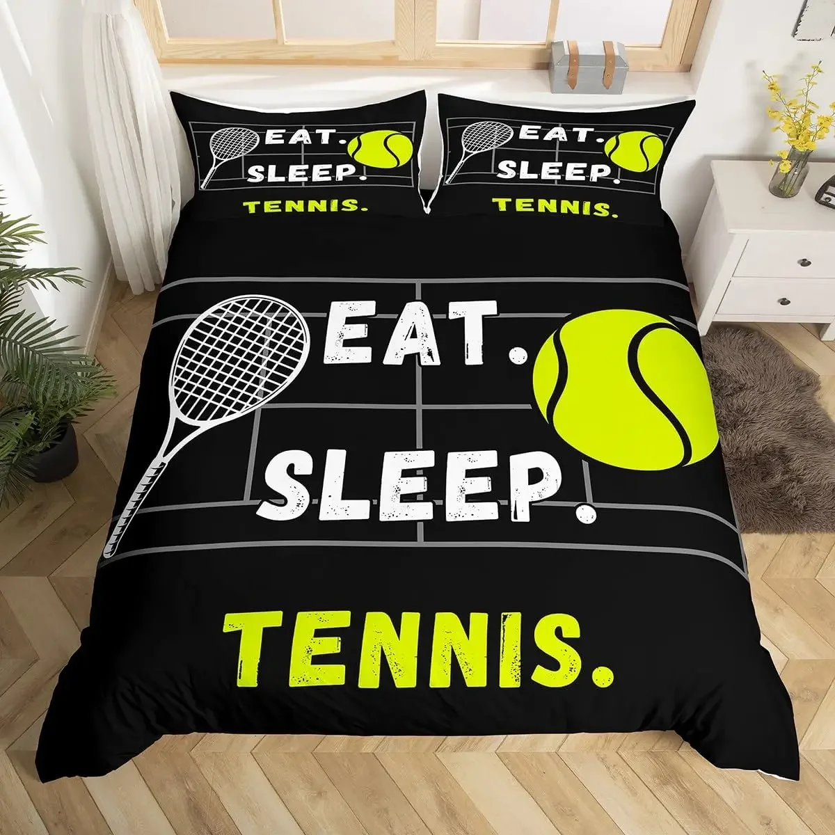 

Boys Tennis Ball Bedding Set, Ball Sports Game Theme Duvet Cover Twin Queen for Kids Teens Adult, Tennis Court Comforter Cover