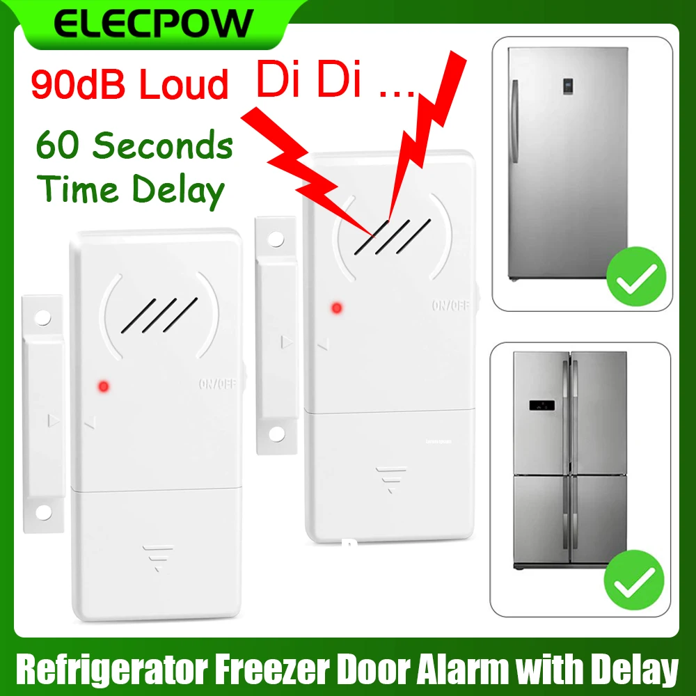 Elecpow Refrigerator Door Alarm 90dB Loud 60 Seconds Time Delay Ultra-Slim Fridge Alarm Window Open Alarm Home kid Safety Alarm