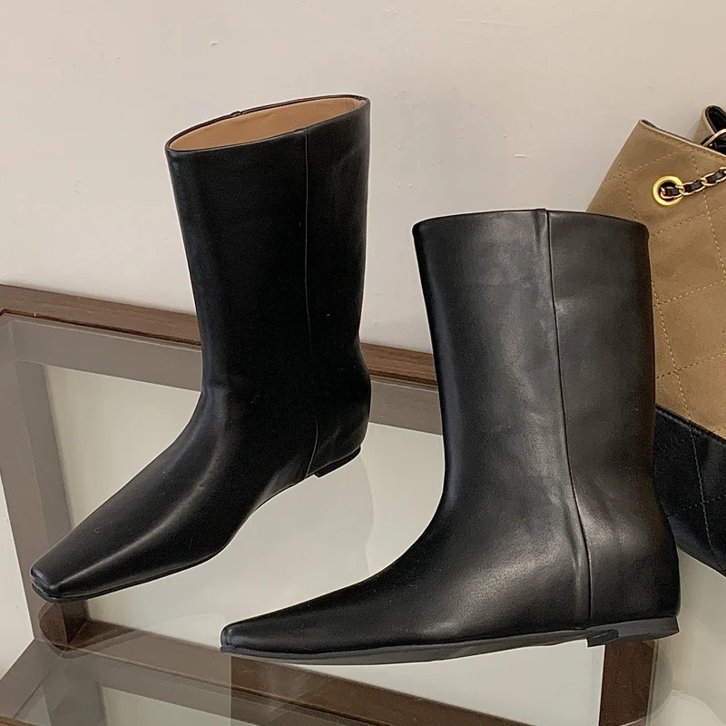 Eilyken نمط لينة بولي Leather الجلود أشار تو حذاء من الجلد النساء أسافين الكعوب موجزة أحذية الشتاء بوتاس دي Mujer #3