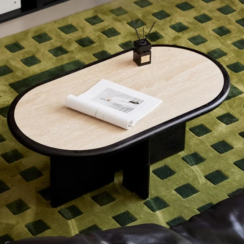 

Каменный журнальный столик в скандинавском стиле, европейские итальянские колеса, белый центральный приставной столик, деревянный дизайнерский черный столик Kawowy, мебель для дома