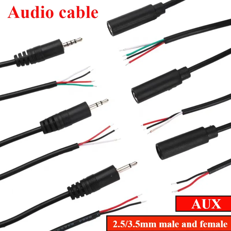 1pcs 2.5/3.5MM 2 3 Pin 4 Core Male Female Audio Extension Cable Aux Connector Head Line Mono Stereo 3 4 Wires DIY Audio