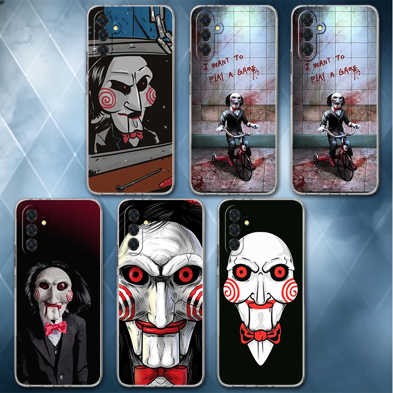 The J-Jigsaws Killer Horror Soft Phone Case For Samsung A57 A17 A56 A16 A55 A15 A54 A14 A53 A13 A52 A12 A37 A36 A35 A34 A33 A26