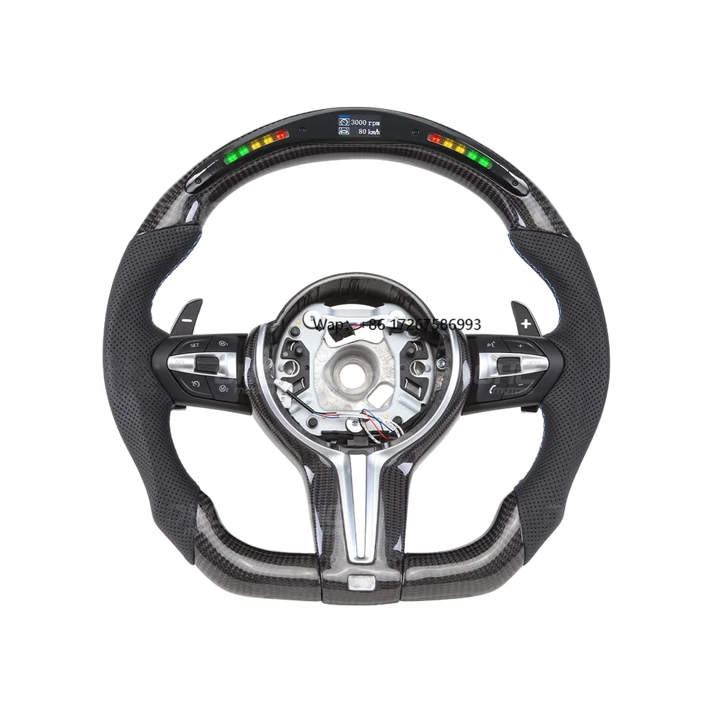 عجلة قيادة من ألياف الكربون مخصصة ممتازة لهيكل 1-7 من سلسلة X1-X6 M3-M6 E إلى ترقية F الرياضية مع إضاءة LED #1