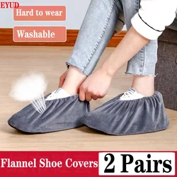 1Pair Household Flannel Shoe Covers Thick Reusable Non-slip Overshoes Indoor Keep Floor Carpet Cleaning Shoes Slippers Protector