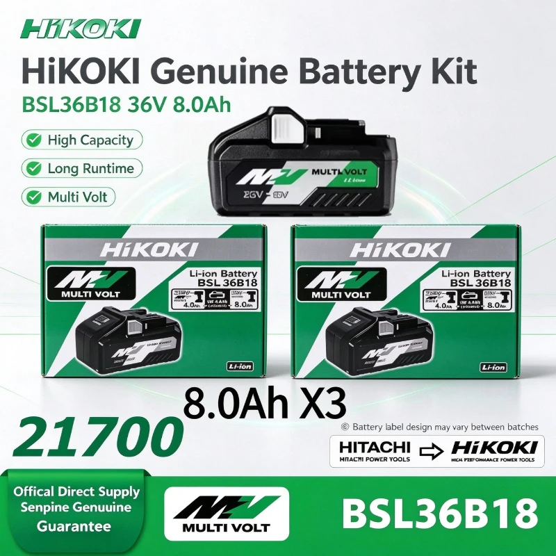 Hikoki 18V 8.0Ah Li-ion Battery,Stable Power Output Long Service Life,Fit BSL36A18 BSL36B18,For Hitachi Cordless Power Tools