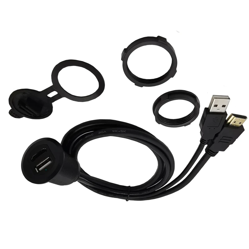 Hdmi Usb2.0 Extension Dash Panel Waterproof Car Flush Mount With Led Light Cable For Car Boat Motorcycle Usb Hdmi Cable Wire