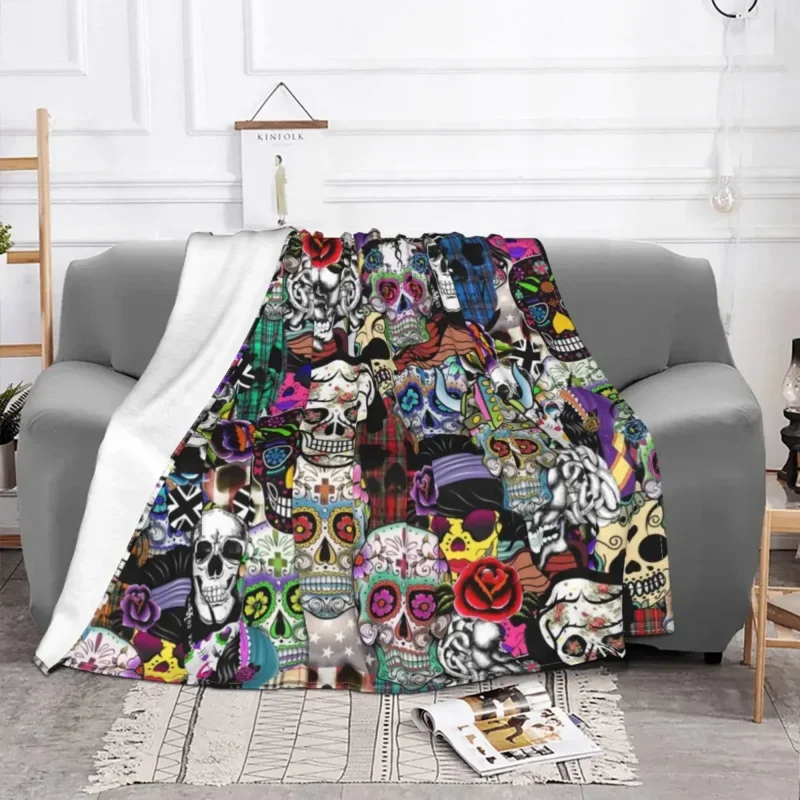 Halloween Day Of The Dead Blankets Breathable Soft Flannel Summer Sugar Skull Catholic Throw Blanket for Couch Car Bedding