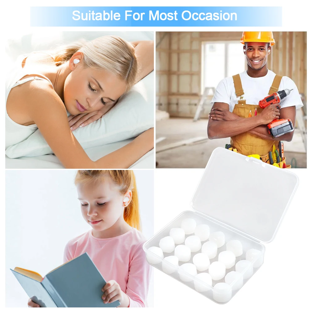 20Pcs Silicone Earplugs Noise Resuction Anti Canceling Sound Swimming Snoring Waterproof Flexible Ear Plug Accessories For Sleep