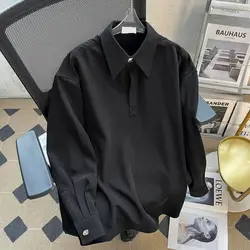 2023 New Spring and Autumn Simple Commuting Polo Collar Business Style Casual Loose Fit No Iron Drop Solid Color Versatile Shirt