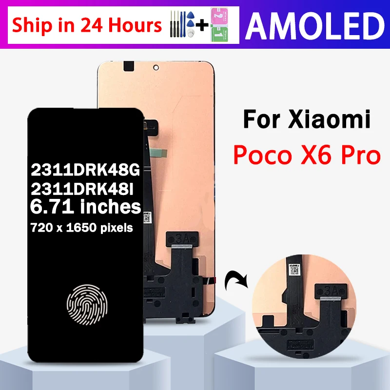 

6,67 "AMOLED для Xiaomi PocoX6 Pro ЖК-дисплей с цифровым преобразователем сенсорного экрана в сборе для Poco X6 Pro 2311DRK48G 2311DRK48I ЖК-дисплей