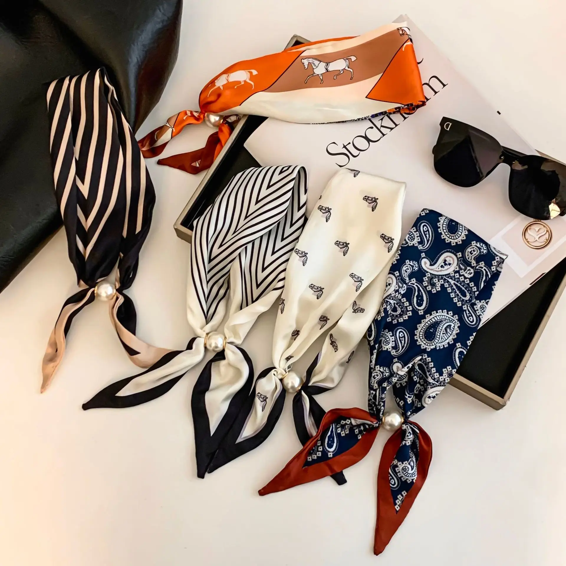 Pañuelo de Seda con Diseño de Flor de Anacardo para Mujer, Ligero y Versátil, Estilo Bandana, Ideal para Uso Diario, Oficina, Fiestas, Vacaciones, Estilo Boho