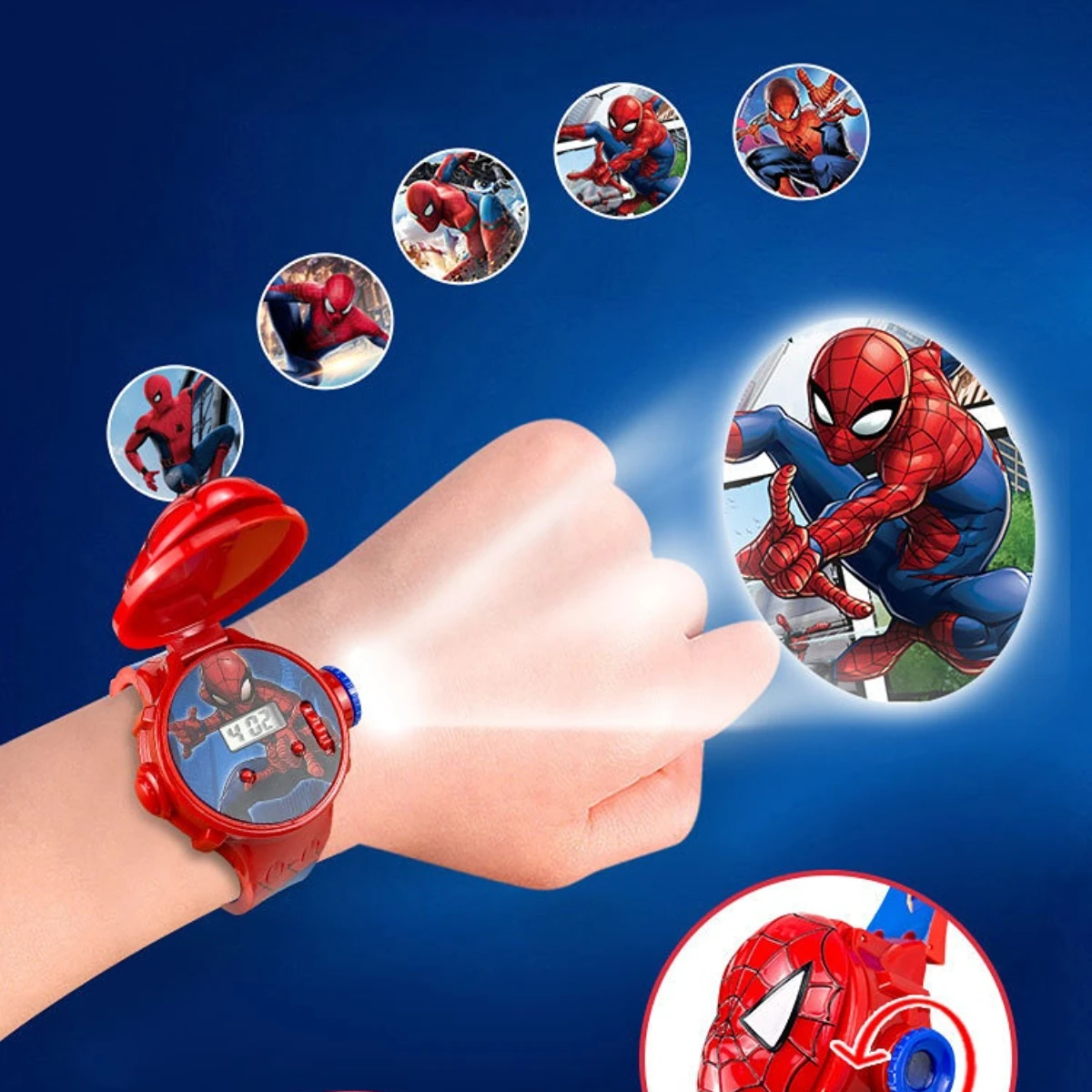 Disney Kid Cartoon Cool Ptojection Watch Marvel Spider-Man Boy Unicorn Princess Elsa Flash Electronic Digital Student Toy Clock