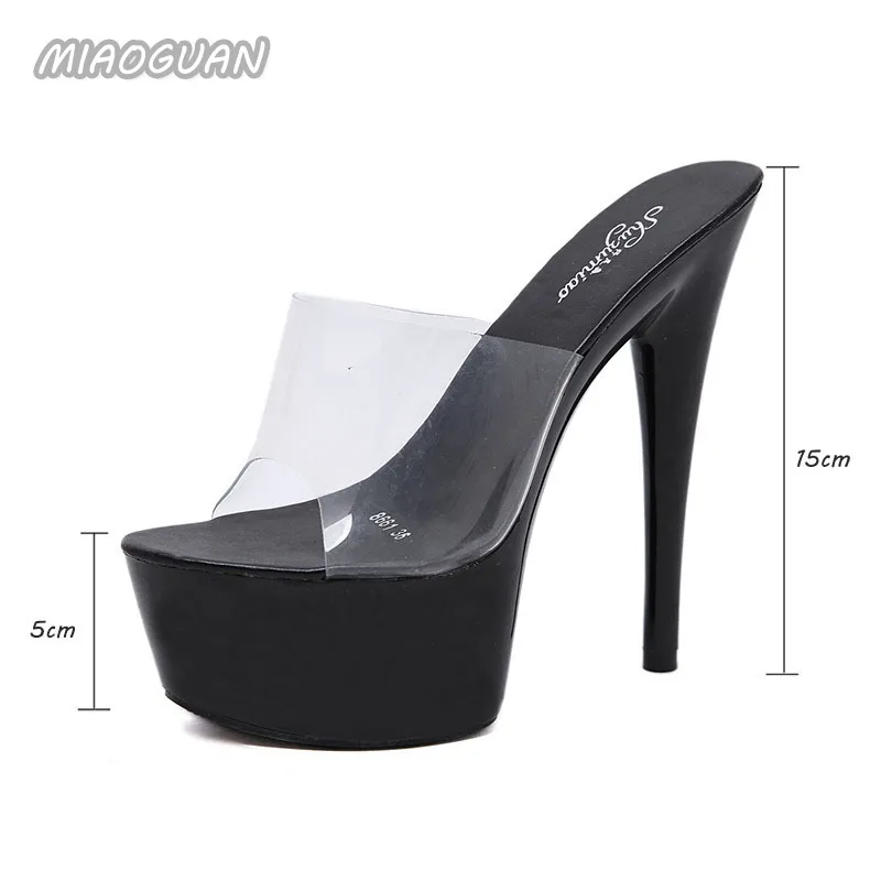 15cm tacchi Super alti sandali donna pantofola piattaforma Sexy discoteca cintura trasparente in PVC da donna Peep Toe sandali tacchi donna