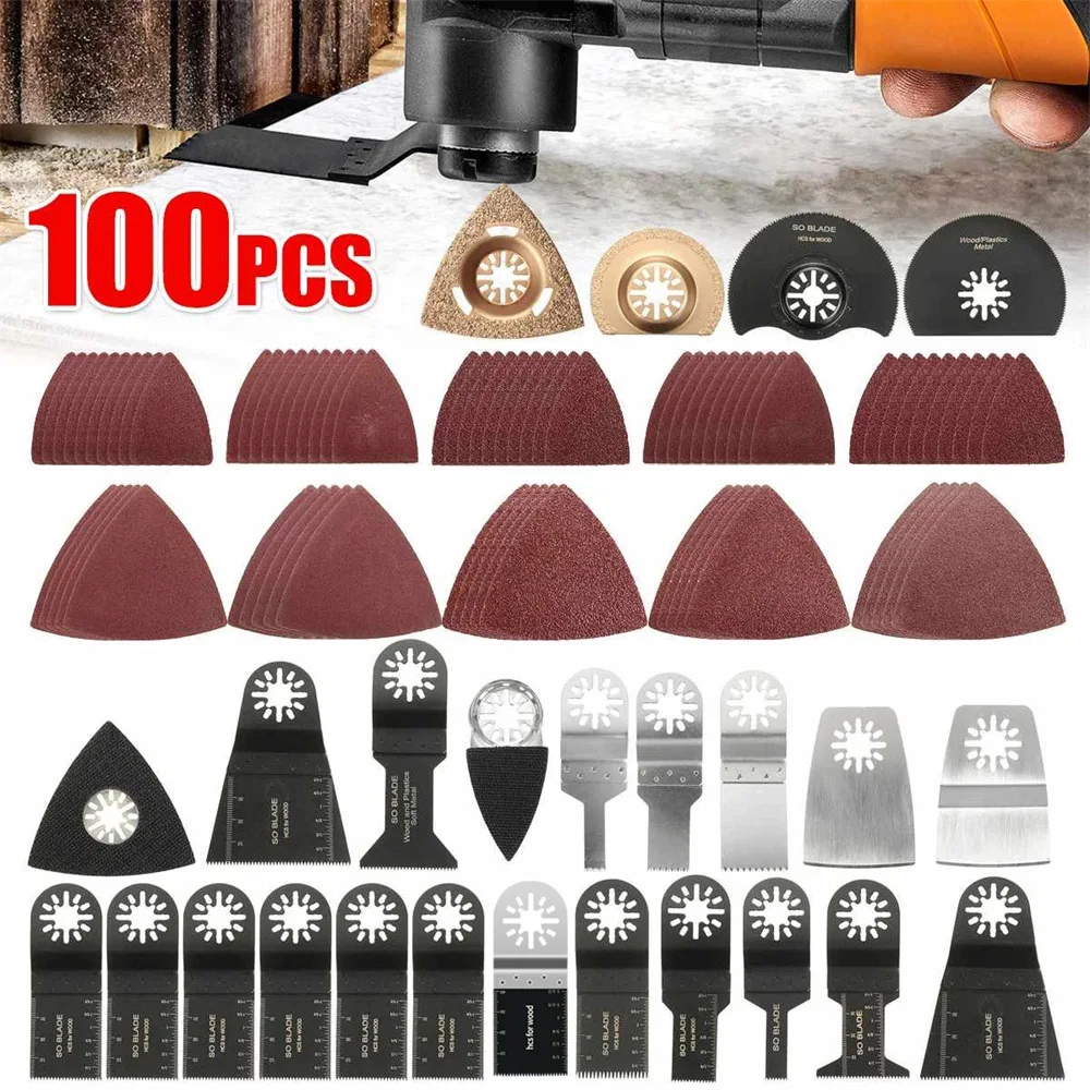 

100Pcs Oscillating Saw Blades Multitool Kit,Universal Wood Metal Cutting Accessories Suitable for Dewalt,Makita,Rockwell
