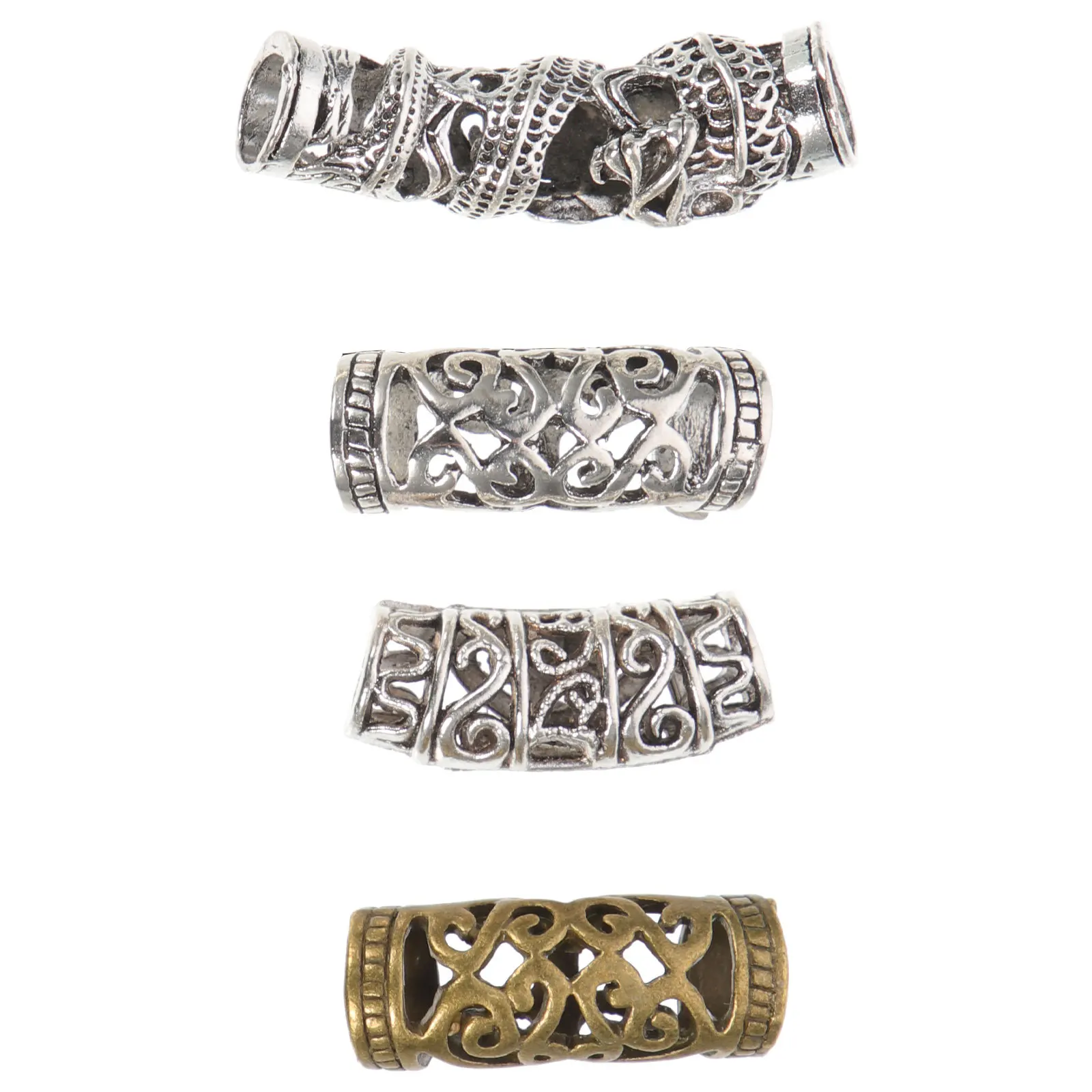 4 Uds. De puños para el cabello de aleación hueca, cuentas trenzadas de rastas de Metal, tubos de filigrana ligeros, anillos trenzados para el cabello, decoración de fiesta