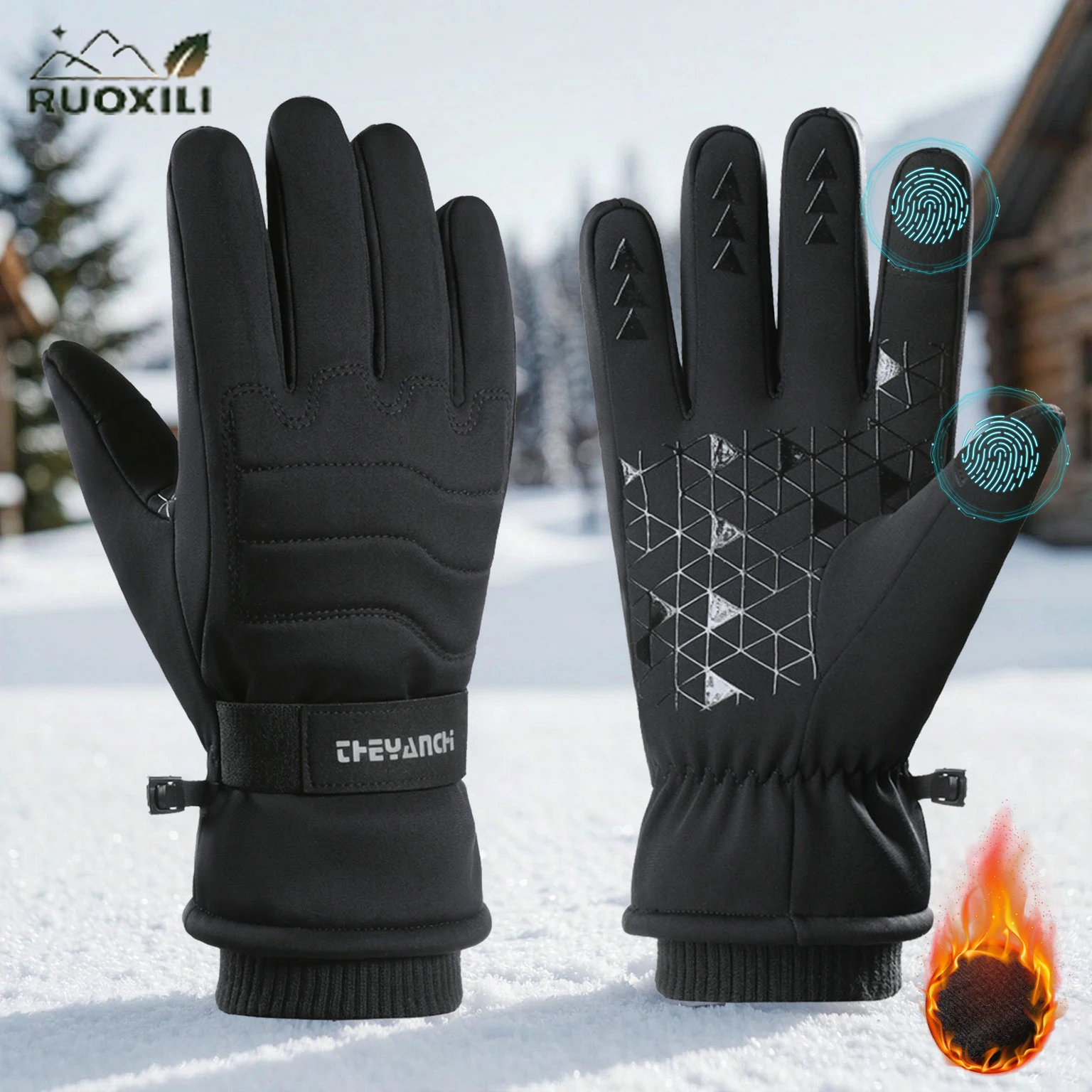 Winter Cycling Gloves Men, Waterproof Touchscreen Gloves, Thermal Fleece Lined Anti-Slip for Cycling Driving Hiking Ski Ride