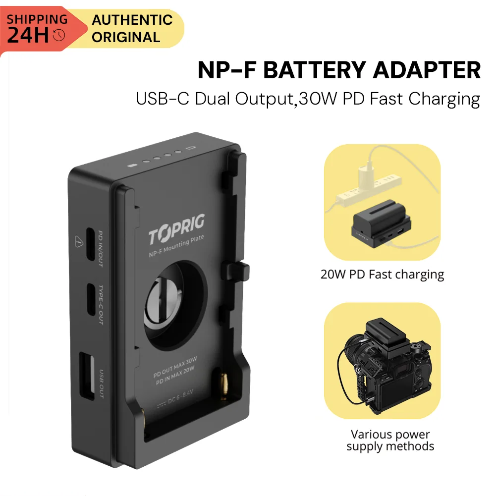 Accsoon Toprig NP-F Battery Adapter Mount Plate USB-C Dual Output 30W PD Output 5V3A Fast charging , 6V DC out,5V 9V 12V USB out