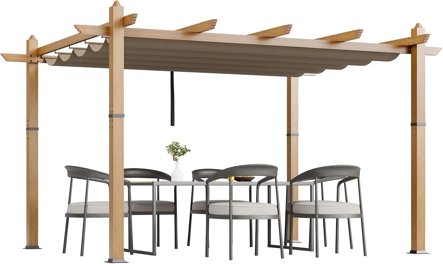 

10x13 Ft Retractable Outdoor Pergola with Canopy Upgraded Wood Grain Aluminum Pergola Modern Pavilion for Backyard Patio Porch G