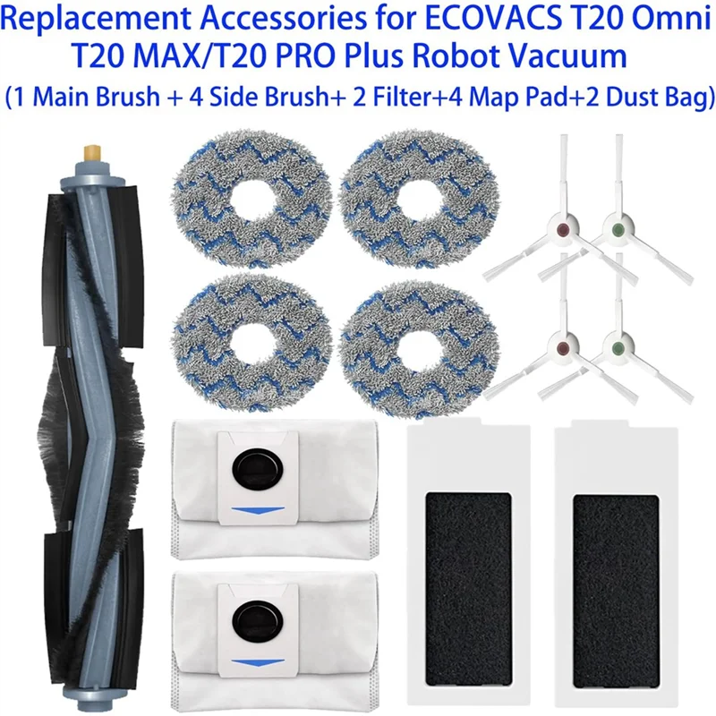 A13I-For ECOVACS T20 Omni/MAX/PRO Plus روبوت فراغ فرشاة رئيسية فرش جانبية فلتر Hepa خريطة منصات كيس لجميع الغبار الملحقات #6