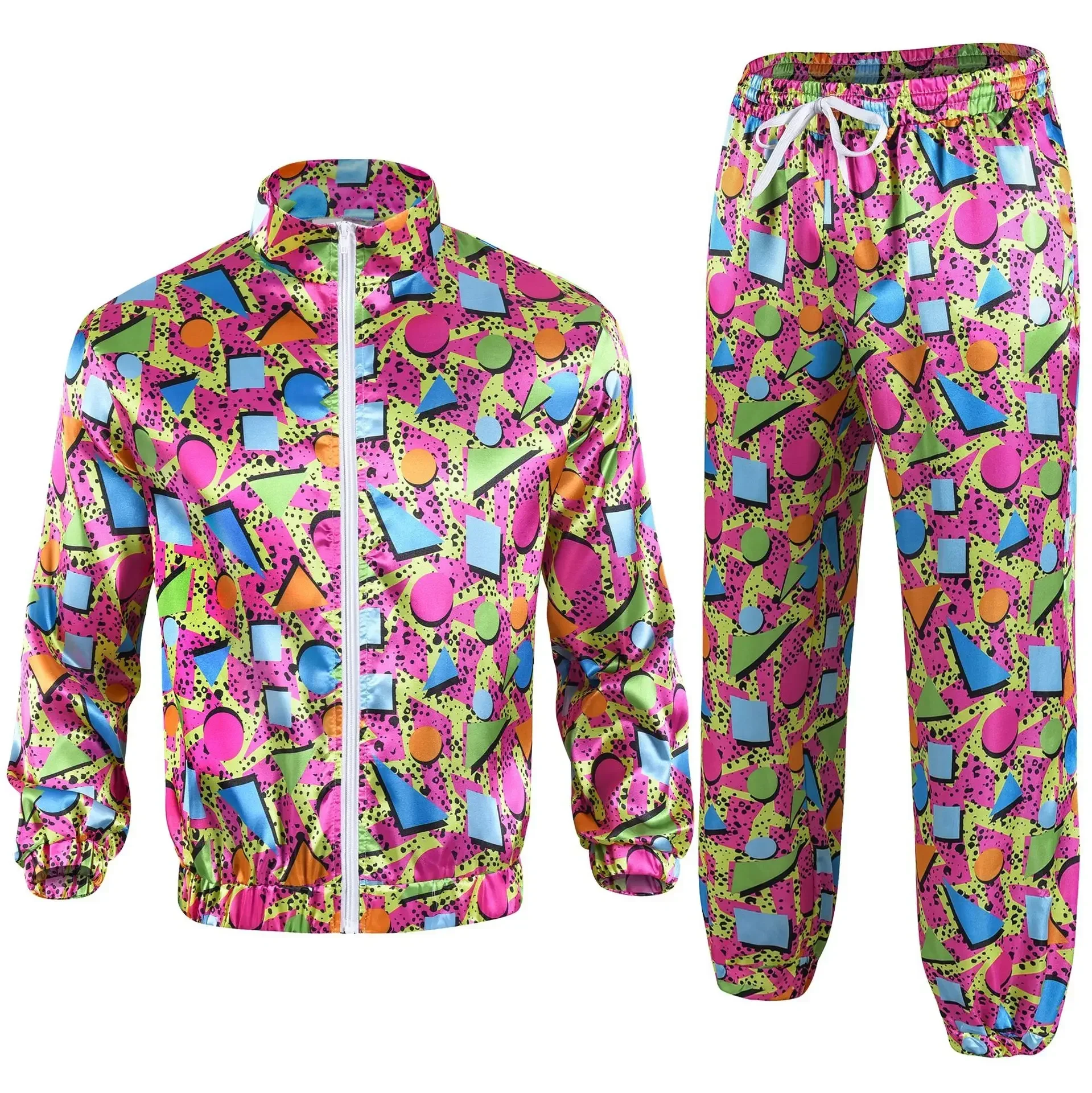 1990s Disco Tracksuit 2pcs Jogging Wear Retro Style Carnival Theme Party Suit Live Cosplay Jacket and Pants  Cosplay Costumes