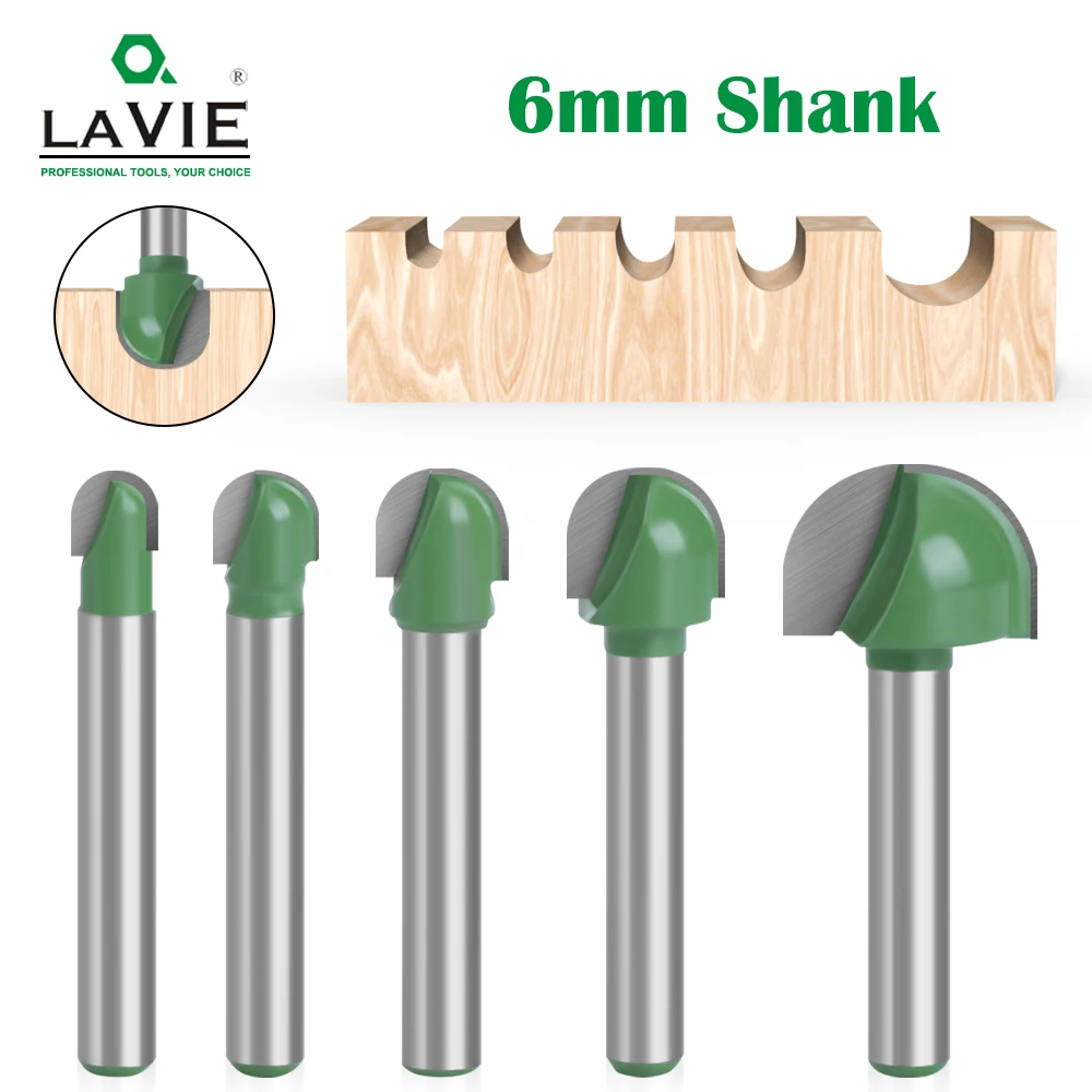 LAVIE 5pcs Or 4pcs 6mm Shank Ball Nose Router Bits Set End Mill Round Cove Box Solid Carbide CNC Radius Core Milling Bit MC0602