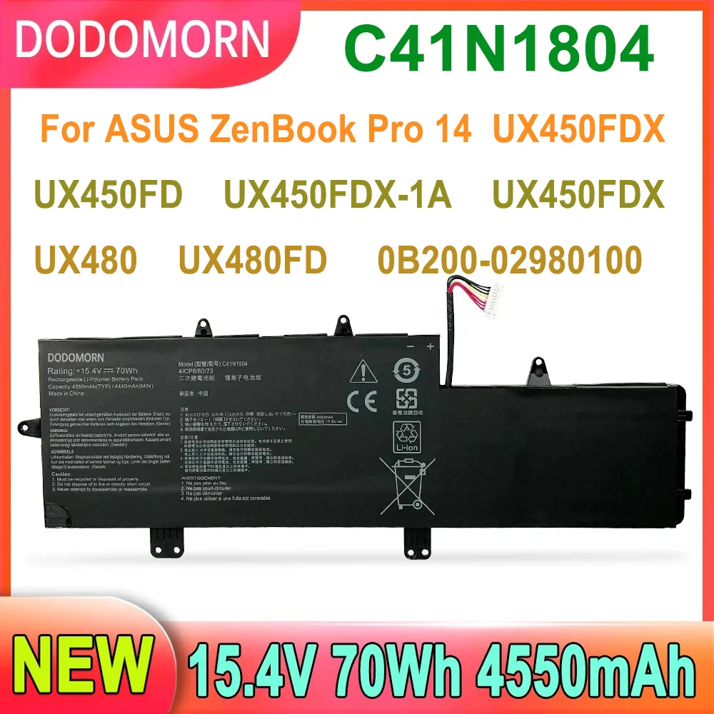 DODOMORN C41N1804 Laptop Battery For ASUS ZenBook Pro 14 UX450FDX UX450FD UX480 UX480FD UX450FDX-1A UX450FDX 2-year warranty