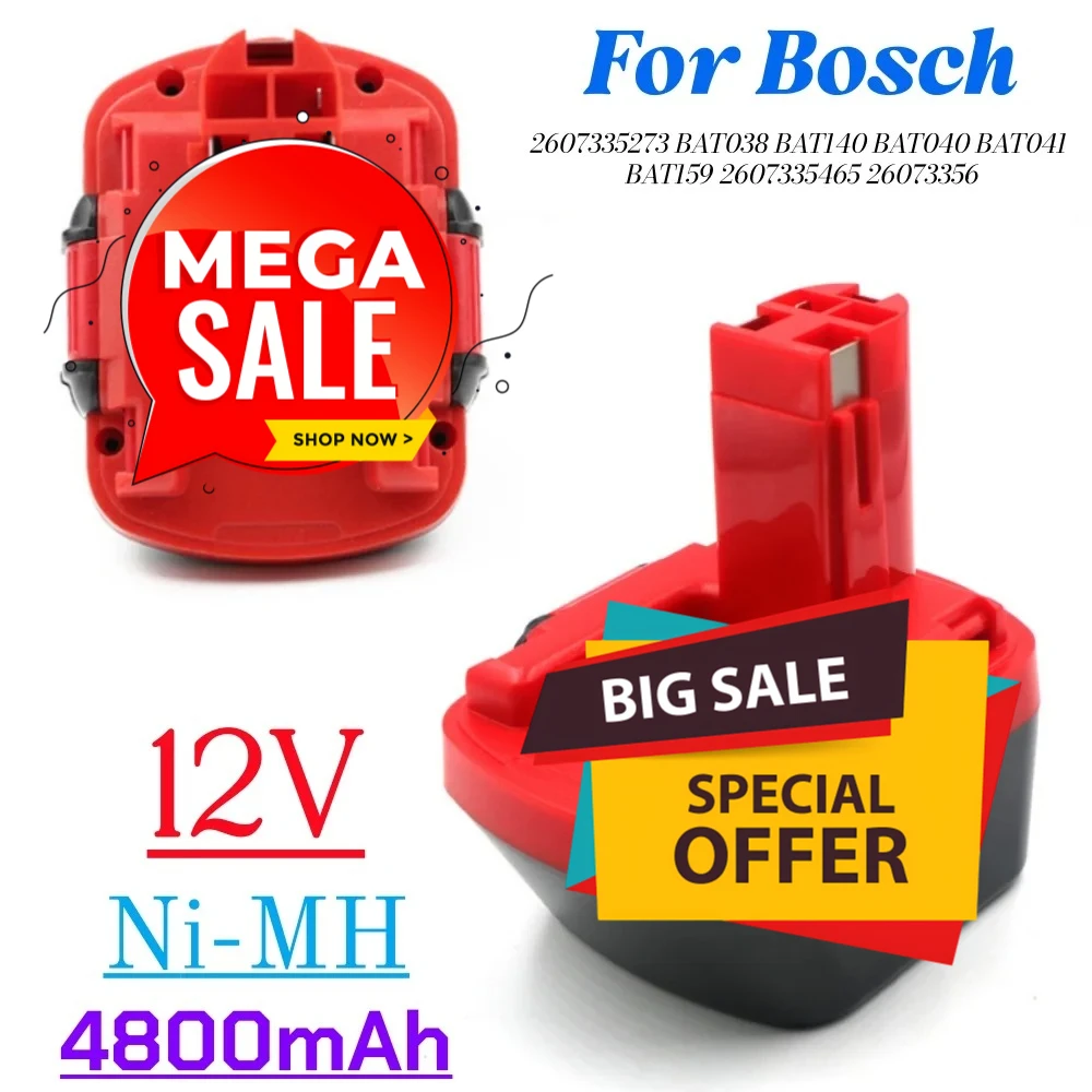 BAT043 BAT045 4800 мАч Ni-MH 12 В аккумуляторная батарея для электроинструментов Bosch 12 В дрели GSR12VE-2 PSR12VE-2 BAT120 BAT046 BAT049