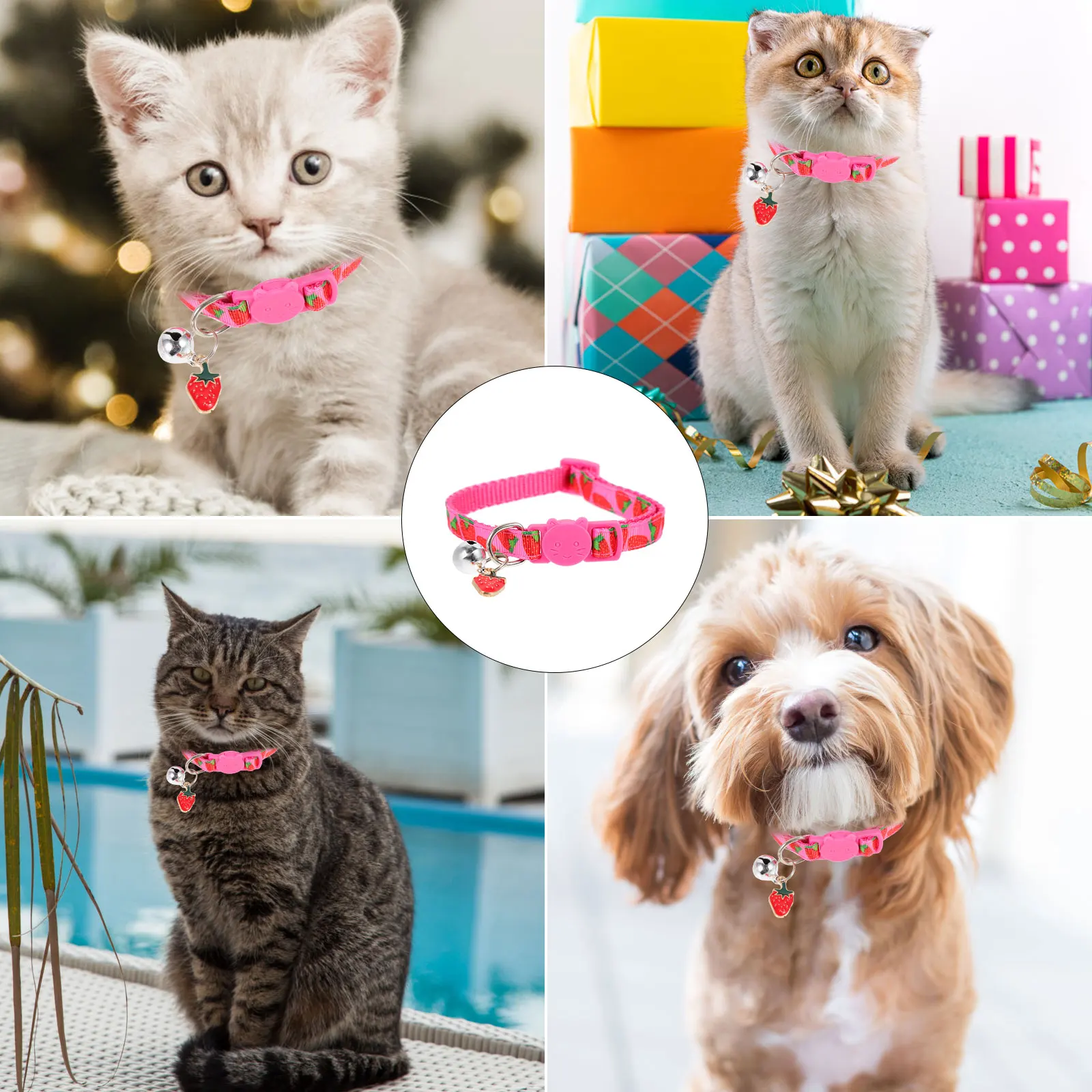 

2Pcs Fruit Cat Collar Holiday Strawberry Lightweight Comfortable Polyester Pet Collars for Cats with Bell Small Decor