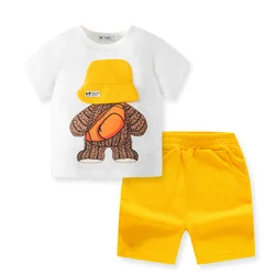 Summer Kids Clothes Boys Cartoon Bear T-shirts and Shorts 2 Piece Set Fashion Children Girls Cotton Outfits Baby Top Bottom Suit