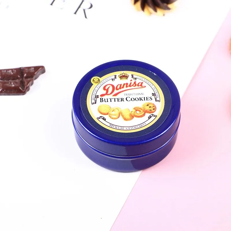 1 قطعة 1/12 دمية مصغرة الدنماركية كوكي الأزرق القصدير صندوق نموذج مجموعة اكسسوارات المطبخ ل بيت الدمية ديكور الاطفال اللعب هدية