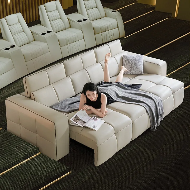 

Villa Electric Film and Television Function Leather Sofa Bed Zero Against The Wall Large Flat Floor Living Room Cinema Seat
