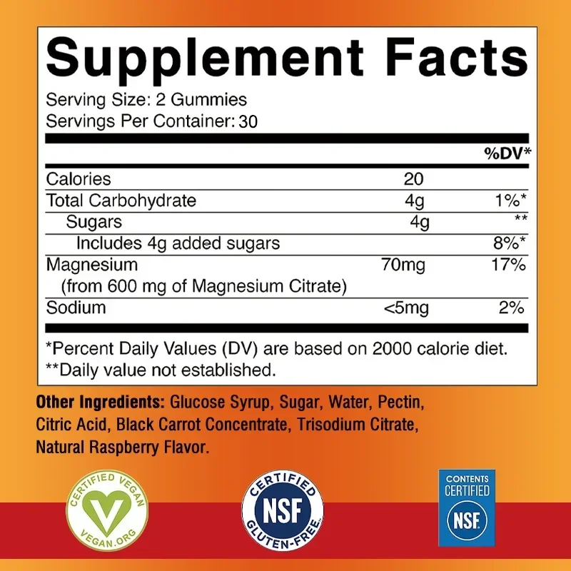 Magnesium Citrate Gummies - Promotes Muscle, Nerve, Bone and Heart Health, Gluten-free, Non-GMO