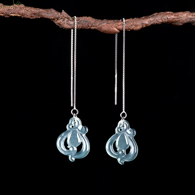 

Original Natural A-grade Jade Blue Water Orchid Earline S925 Silver Inlaid Ice Seed Jadeite Personalized Women's Eardrop Jewelry