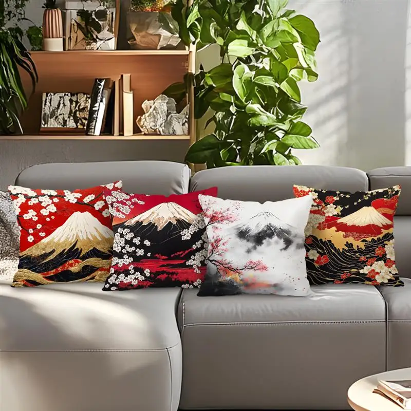 Home Decor Fuji Mountain & Cherry Blossom Pillow Covers Pattern Cushion Cover Suitable for Sofa Bedroom Car Pillow Cover view 3