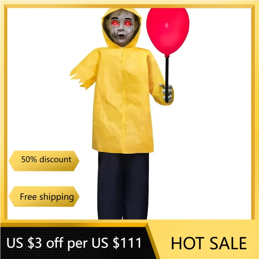 

Halloween Decorations Outdoor, 4 Ft Life Size Animatronics Prop with Glowing Balloon, Sound-Activated Sensor, Scary Decor