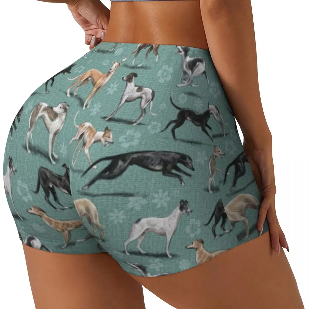 Custom Kawaii Greyhound Dog Gym Volleyball Biker Shorts Women Animal Pet Puppy Workout Yoga Shorts