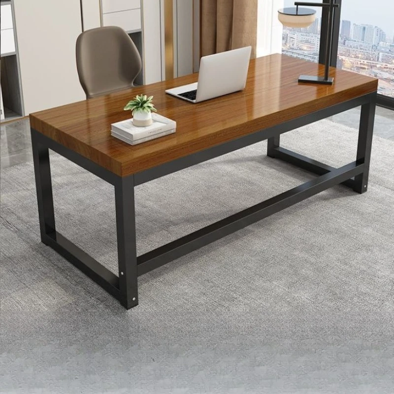 

Solid wood computer table Desktop simple double computer table Full solid wood thickened floor computer