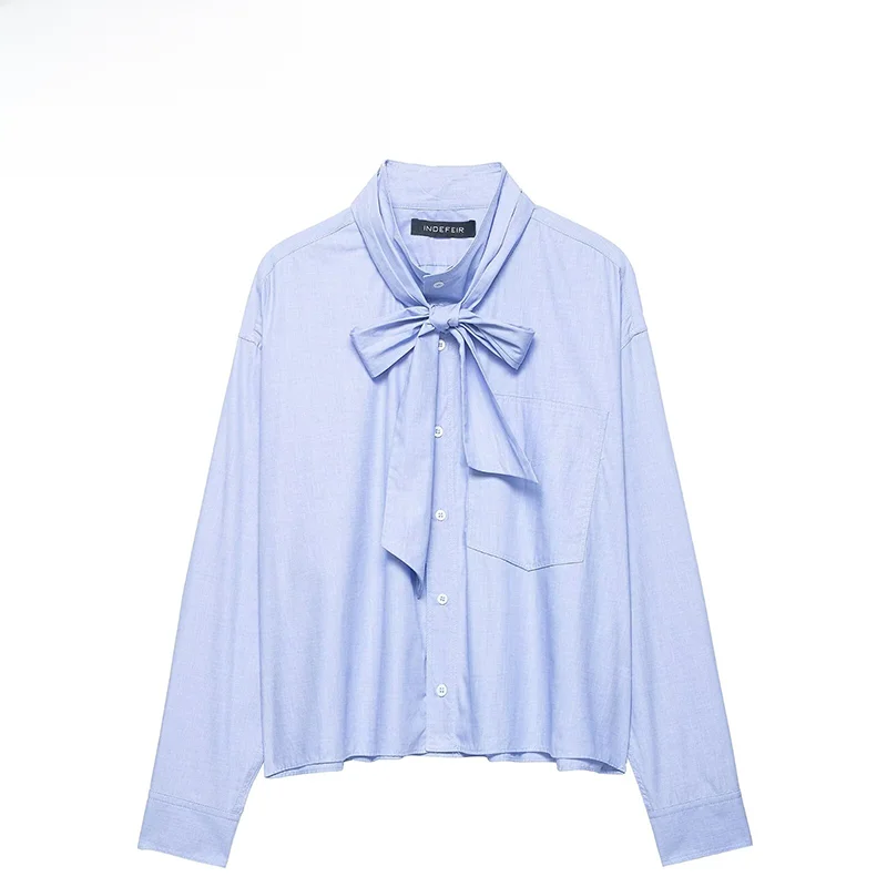 

Модная женская рубашка с узловым дизайном, свободного кроя, с длинным рукавом, из полиэстера, весенняя новинка, дышащая и комфортная