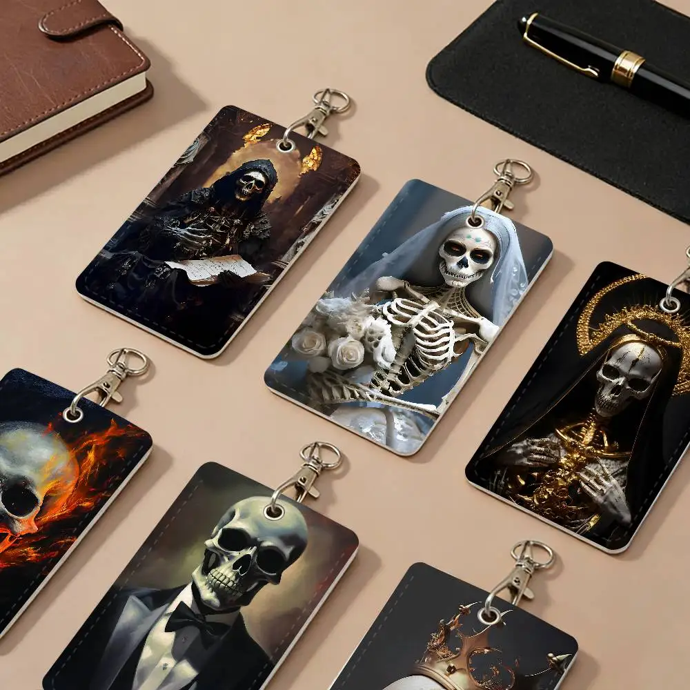 Dark Skull Bones Wearing Crowns or Clothing PU Leather Card Holders Anti-lost Protective Cover Cases Cards