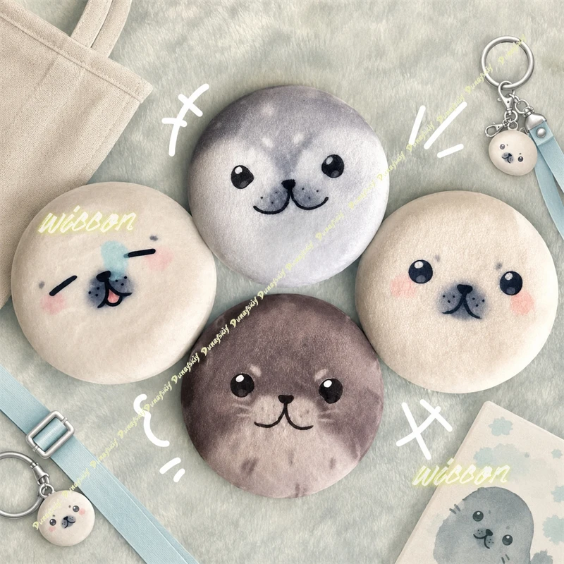 Kawaii Animal Cute Winking Seal Plush Button Pins Round Brooch Cartoon Cosplay Accessory Soft Fluffy Lapel PinBadge Fans Gift