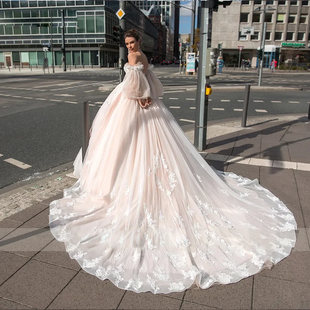 Romantische Ballkleid Brautkleider Schatz mit Applikationen Perlen Brautkleid abnehmbare Ärmel Tüll Vestidos de Novia