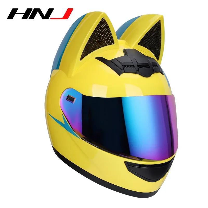 Motorcycle Helmet Pink Cute Cat Ear Detachable Motorcycle Motorcross Casco Full Face Capacete For Girl Knight DOT Certification