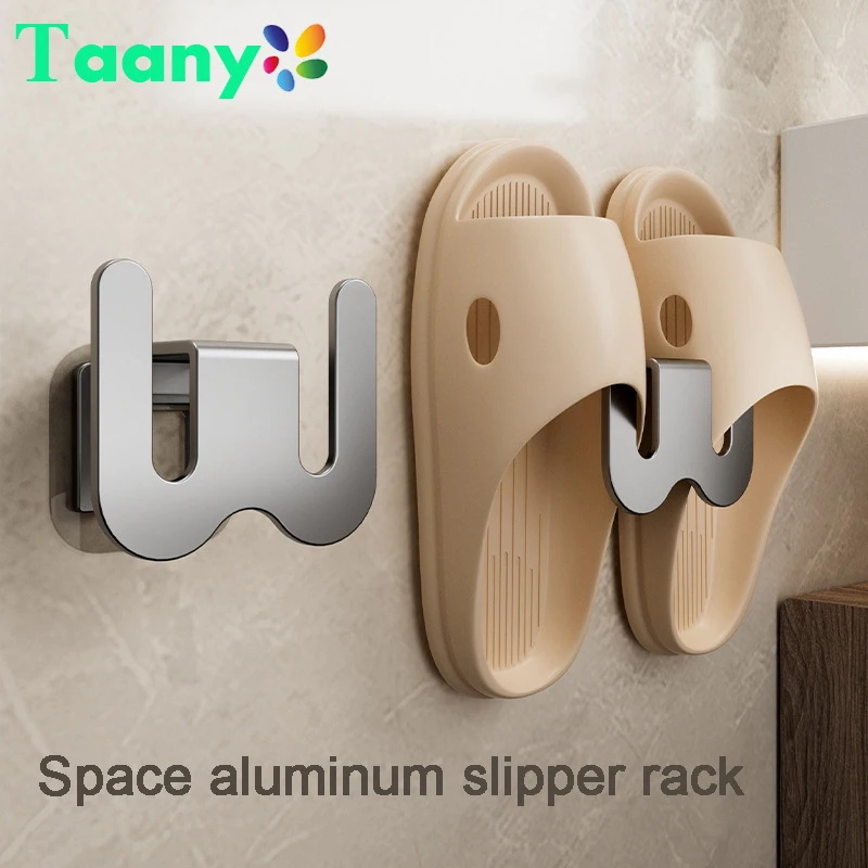 Space Aluminum Perforation-free Wall-mounted Bathroom Slipper Rack,Storage Rack,Shoe Storage Rack,Behind Toilet Door