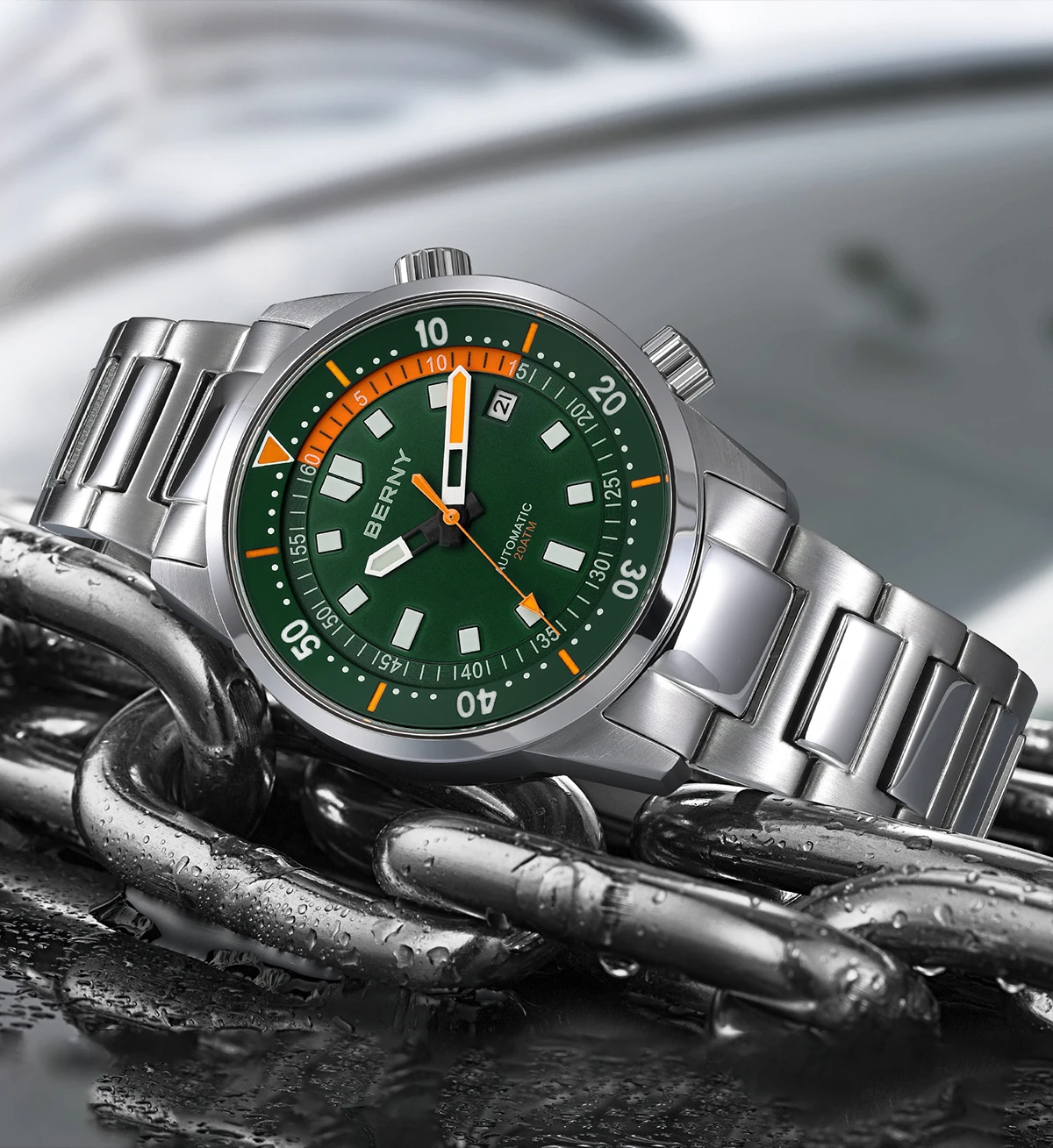 BERNY Automatische Taucheruhren für Herren, 20 ATM, superleuchtende mechanische Herren-Taucheruhr, Saphirglas, komplett aus Edelstahl – Detail 22